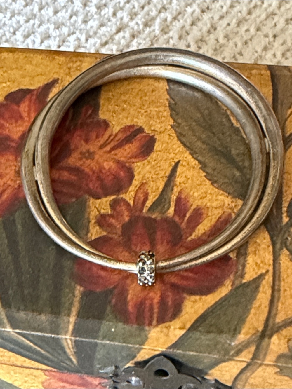 Double Bangle Bracelet with antique brass finish grey hematite crystals  Accents
